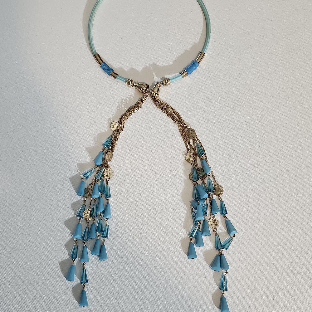 Gold-Tone Necklace And Blue Beaded Wrap Necklace